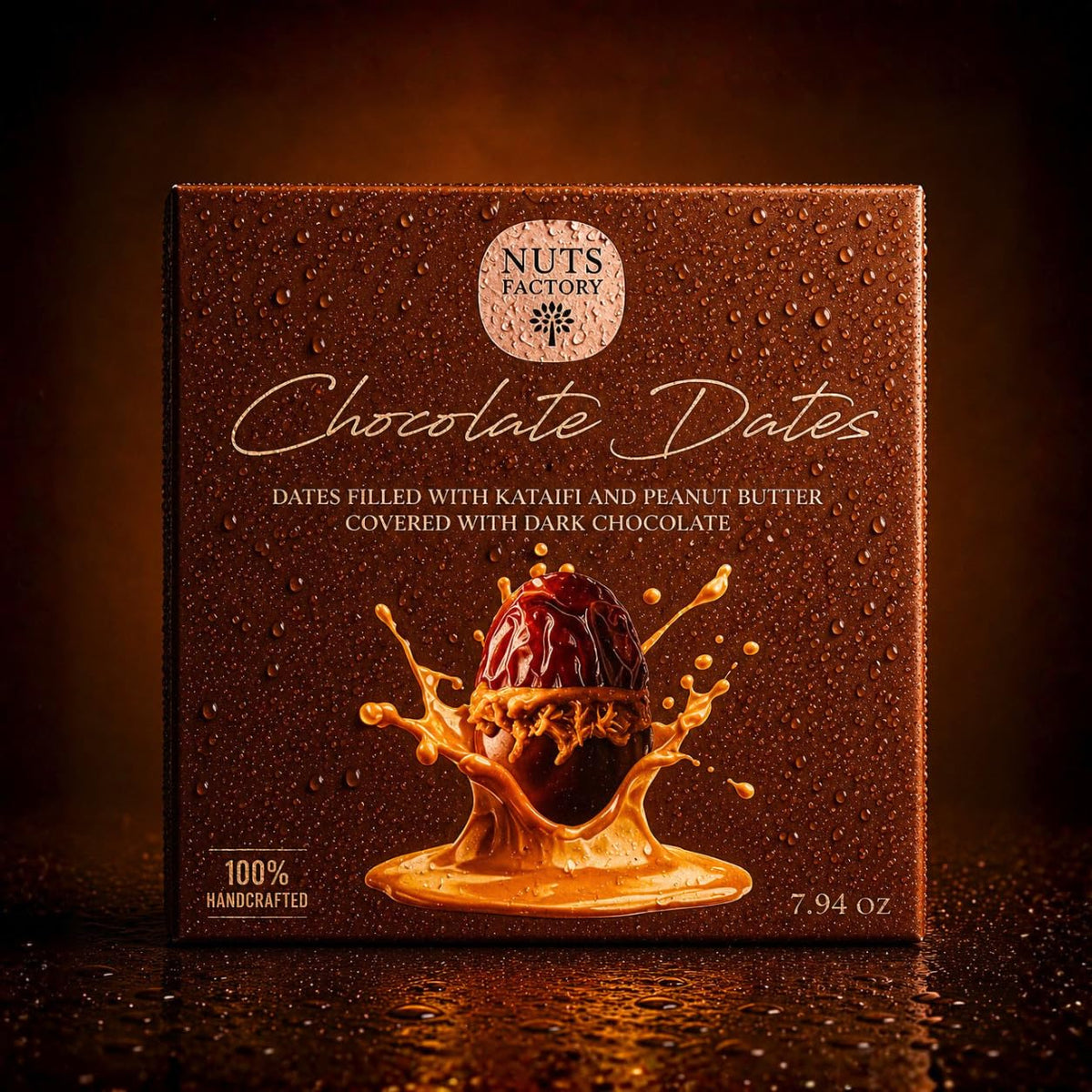 Nuts Factory Chocolate Dates - Dark Chocolate Covered Dates with Kataifi & Peanut Butter Filling, Gourmet Stuffed Date Dessert Treats