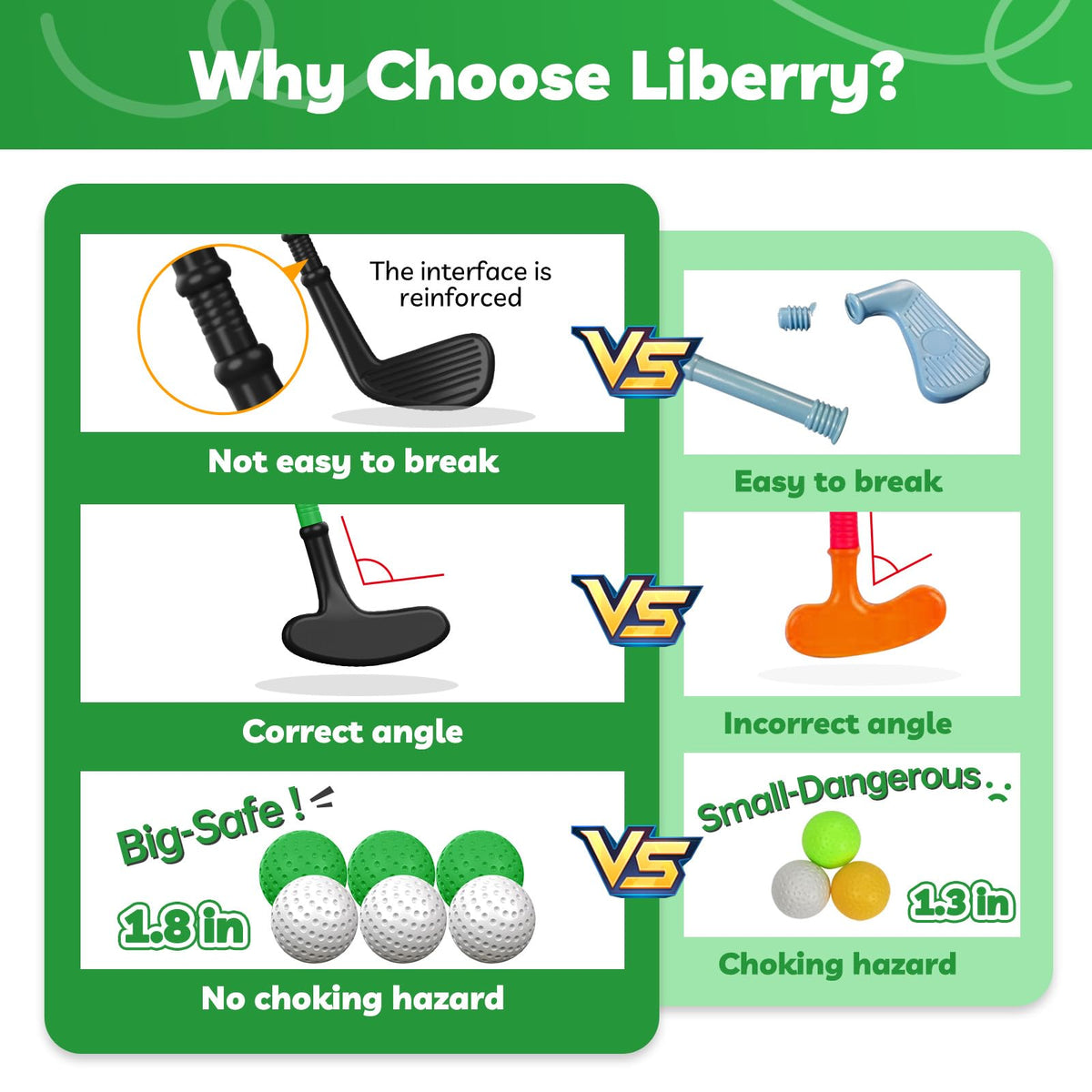 Liberry Toddler Golf Clubs Set Toy for Kids 1 2 3 4 Years Old, Green