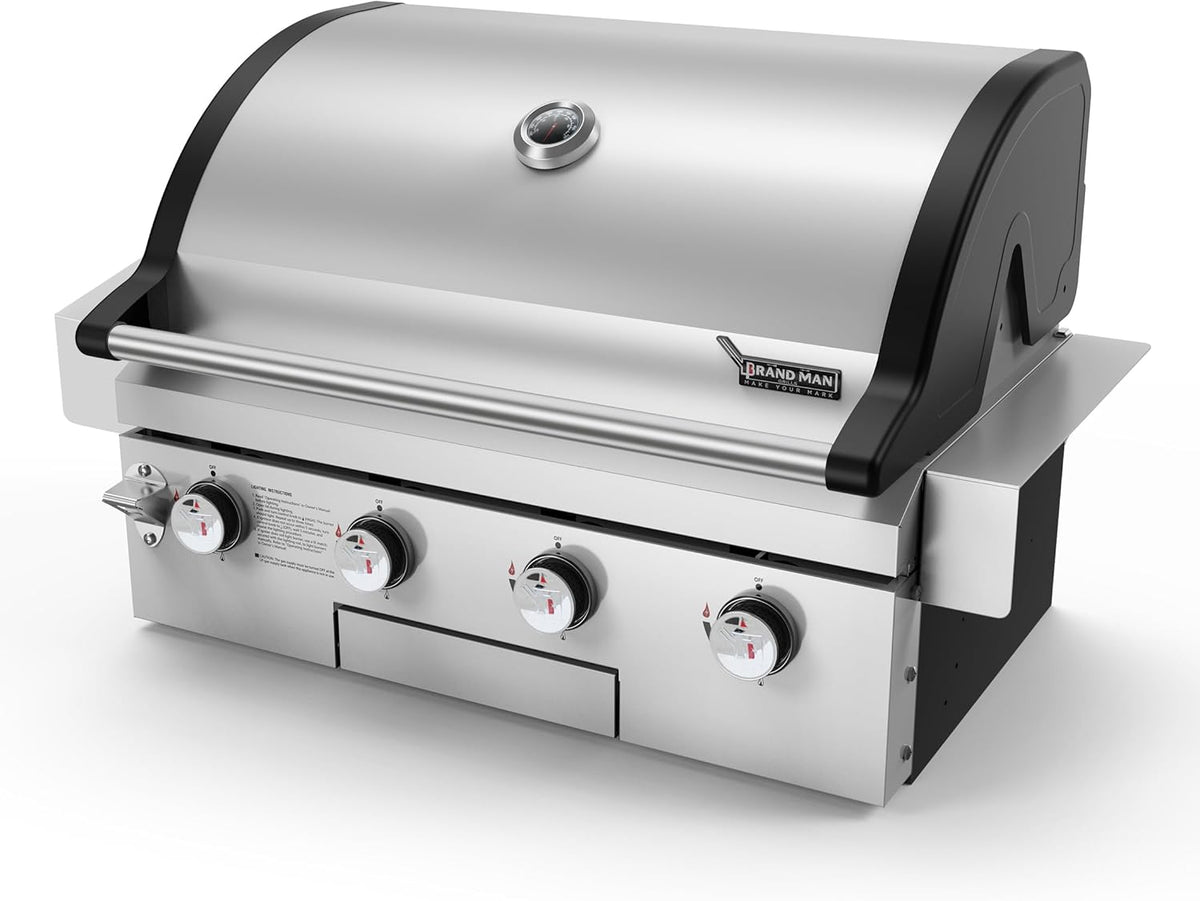 Brand-Man Gas Grill Built-In Head, 30-Inch 4-Burner Propane Grill, Natural Gas Convertible, Heavy Duty 304 Stainless Steel 40,000BTUs BBQ Island Outdoor Kitchen