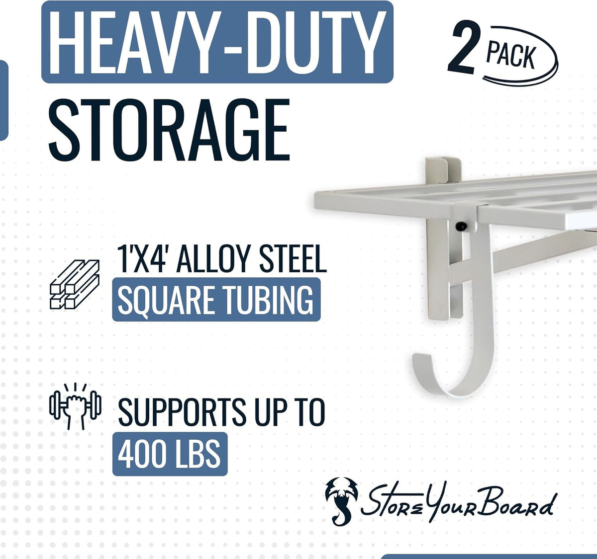 StoreYourBoard 2-Pack Heavy Duty Wall Shelves – Wall-Mounted Garage Storage Shelving and Organization for Sheds, Closets, or Utility Rooms – Holds 200 lbs, 1ft x 4ft, White