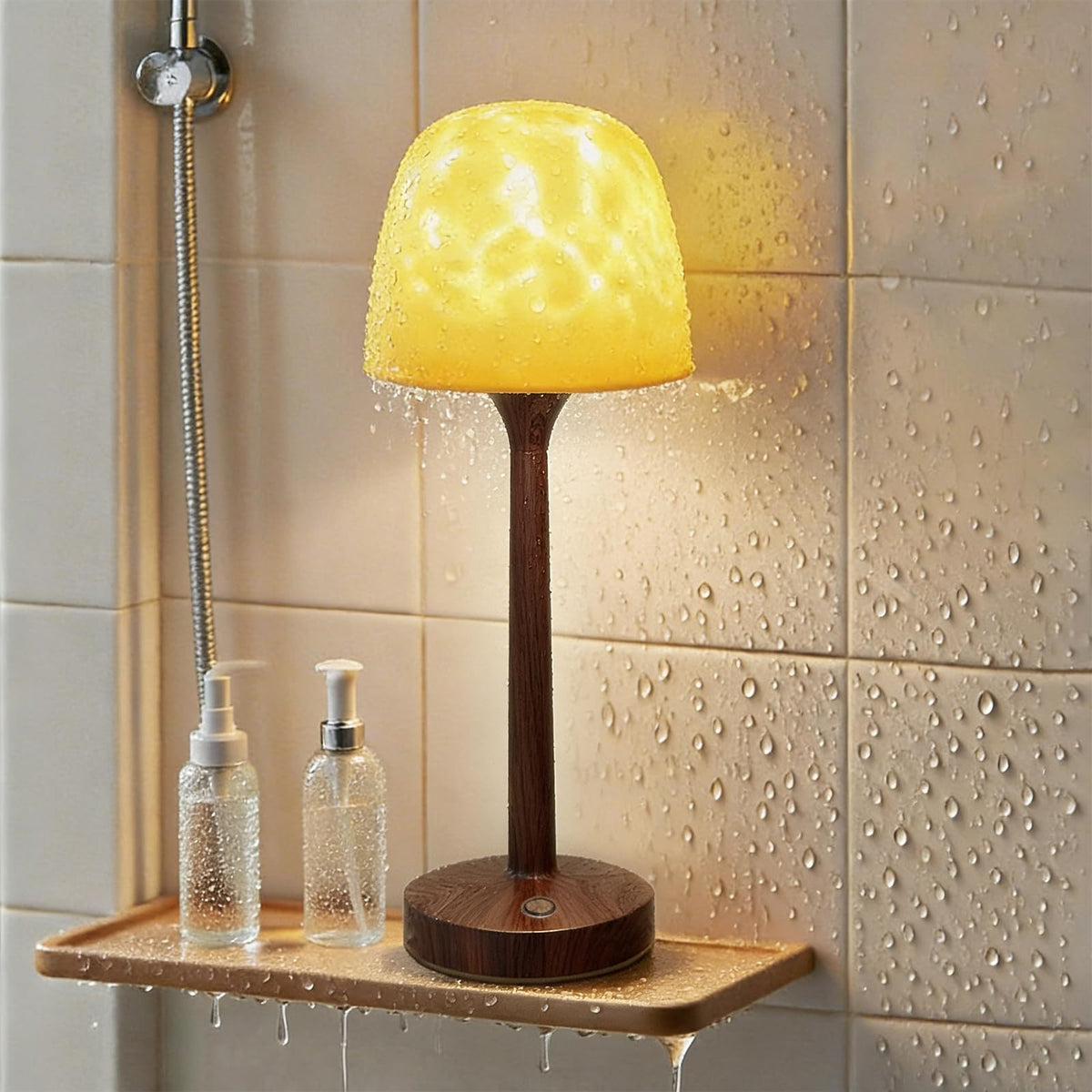Shower Lamp - Waterproof Bathroom Lamp Ocean Wave Projector, Walnut Grain