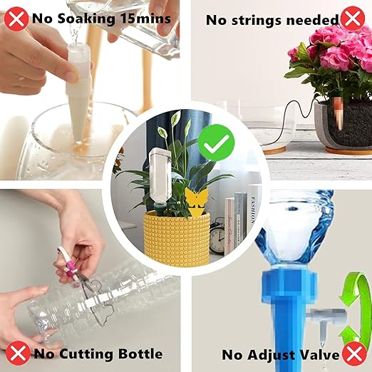 Grembeb【Upgrade】 Self Watering Planter Insert,6 Plant Spikes Device Ceramic Stakes + 6 Garden Papers Automatic Drip Irrigation Flower Waterer System for Vacation Outdoor Indoor Home Houseplant Use
