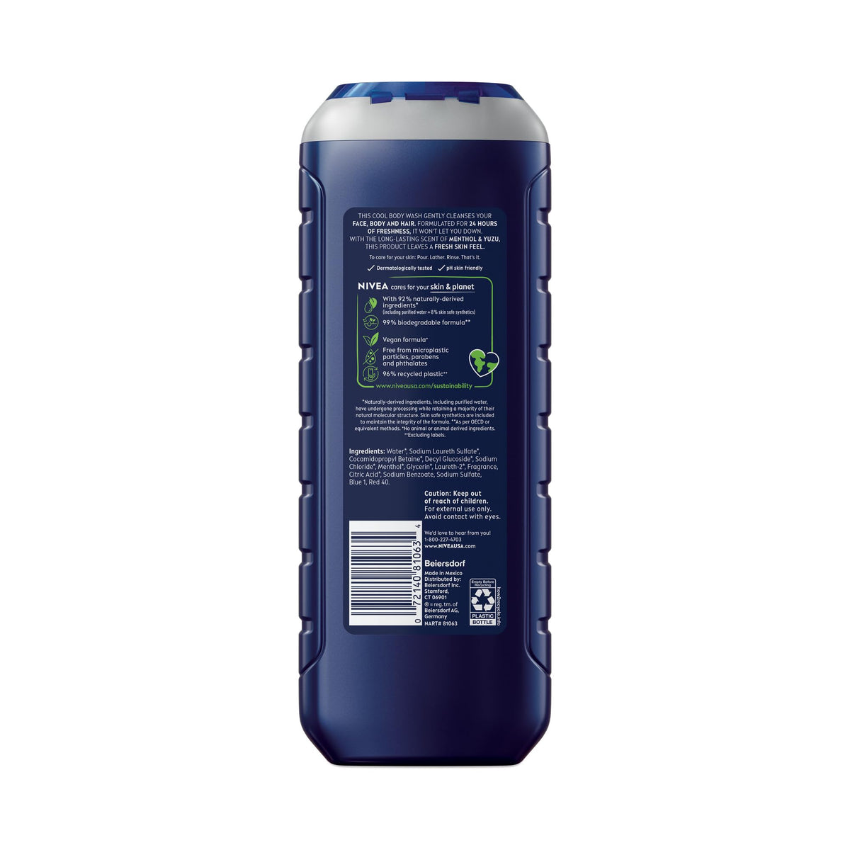 NIVEA MEN Cool 3-in-1 Body Wash with Menthol, Multipack, 3 x 16.9 FL OZ