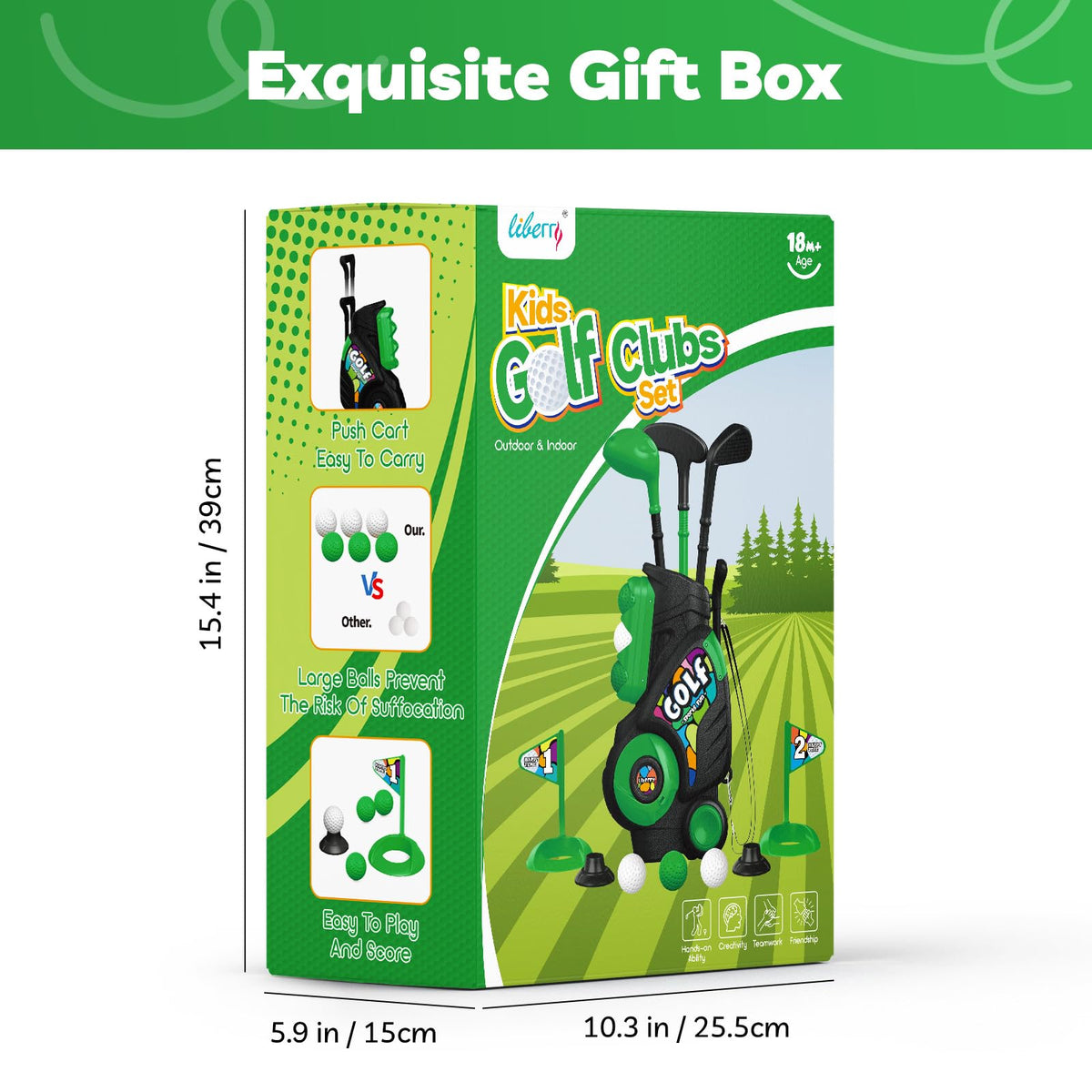 Liberry Toddler Golf Clubs Set Toy for Kids 1 2 3 4 Years Old, Green