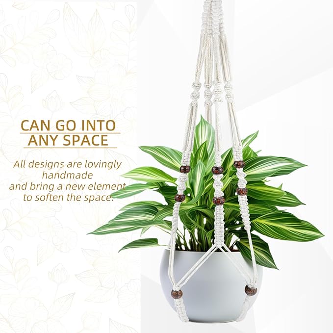 Macrame Plant Hanger for Outdoor and Indoor Hanging Plants - Plant Holders for Multi-Sized Pots, 35" Tangle-Free Cotton with Wood Beads, Window or Patio Decor (Pot Not Included)