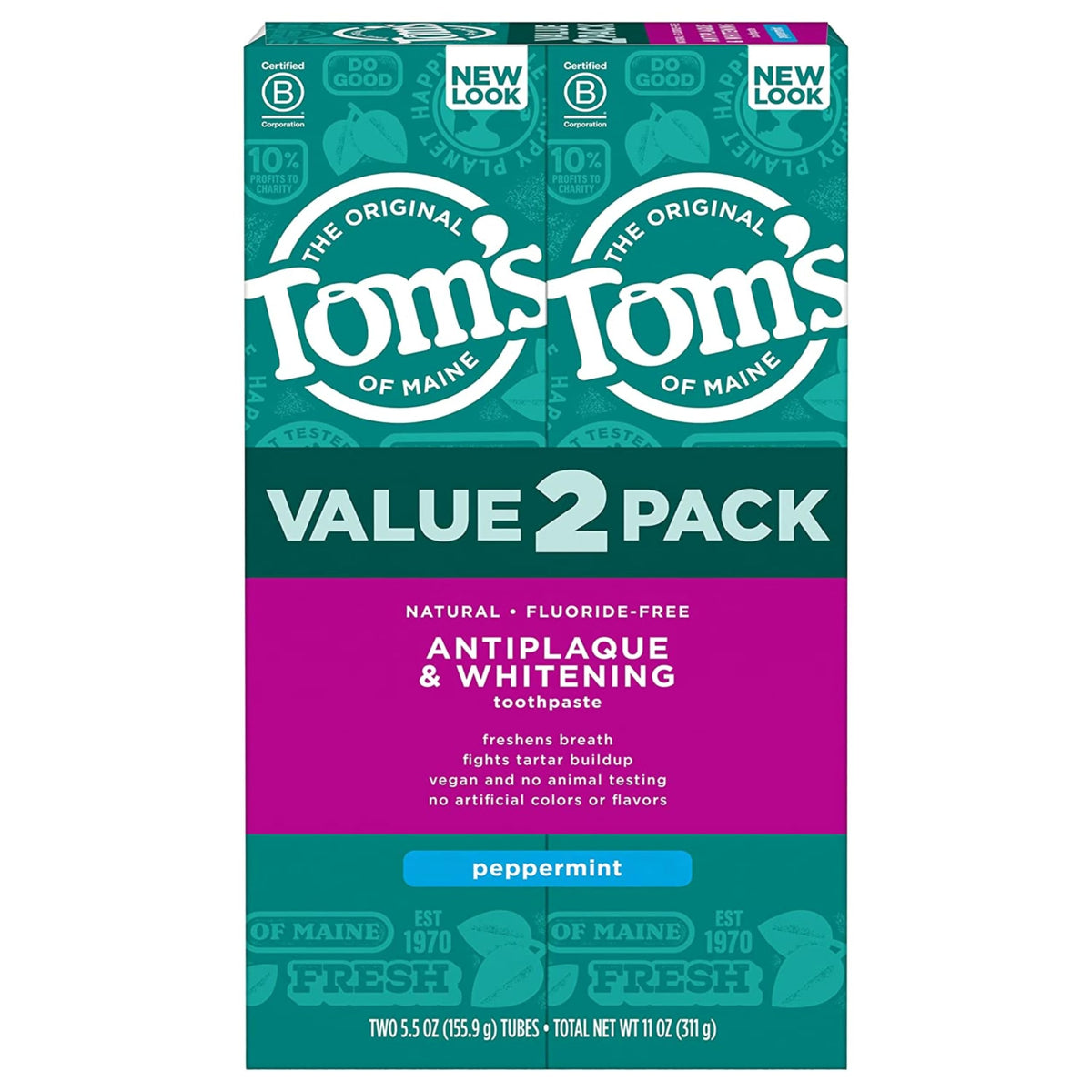 Tom's of Maine Antiplaque and Whitening Toothpaste, Peppermint, 2Pk, 5.5 oz
