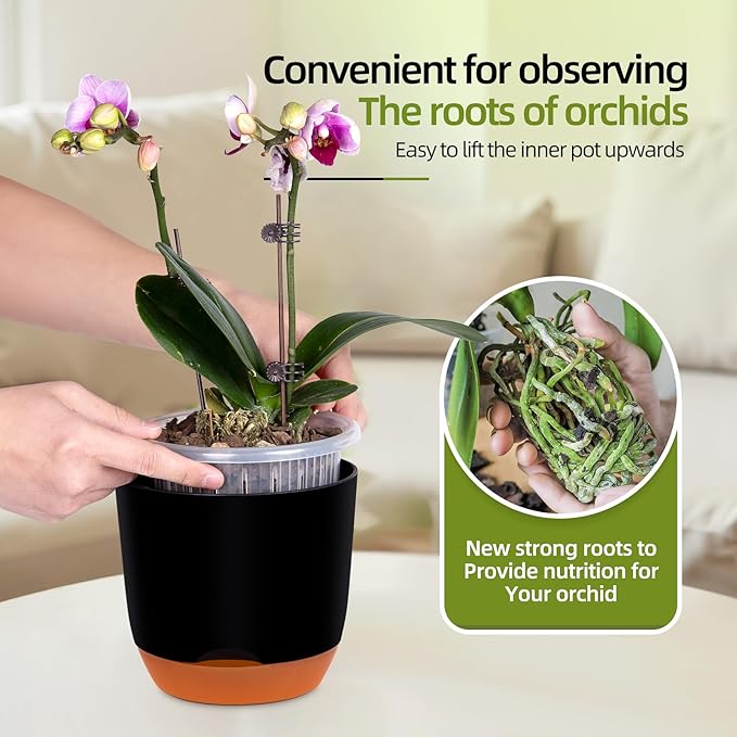 QCQHDU 2 Pack Orchid Pots with Holes for Repotting, Double-Layer and Self Watering Orchid Pot with Good Air Circulation