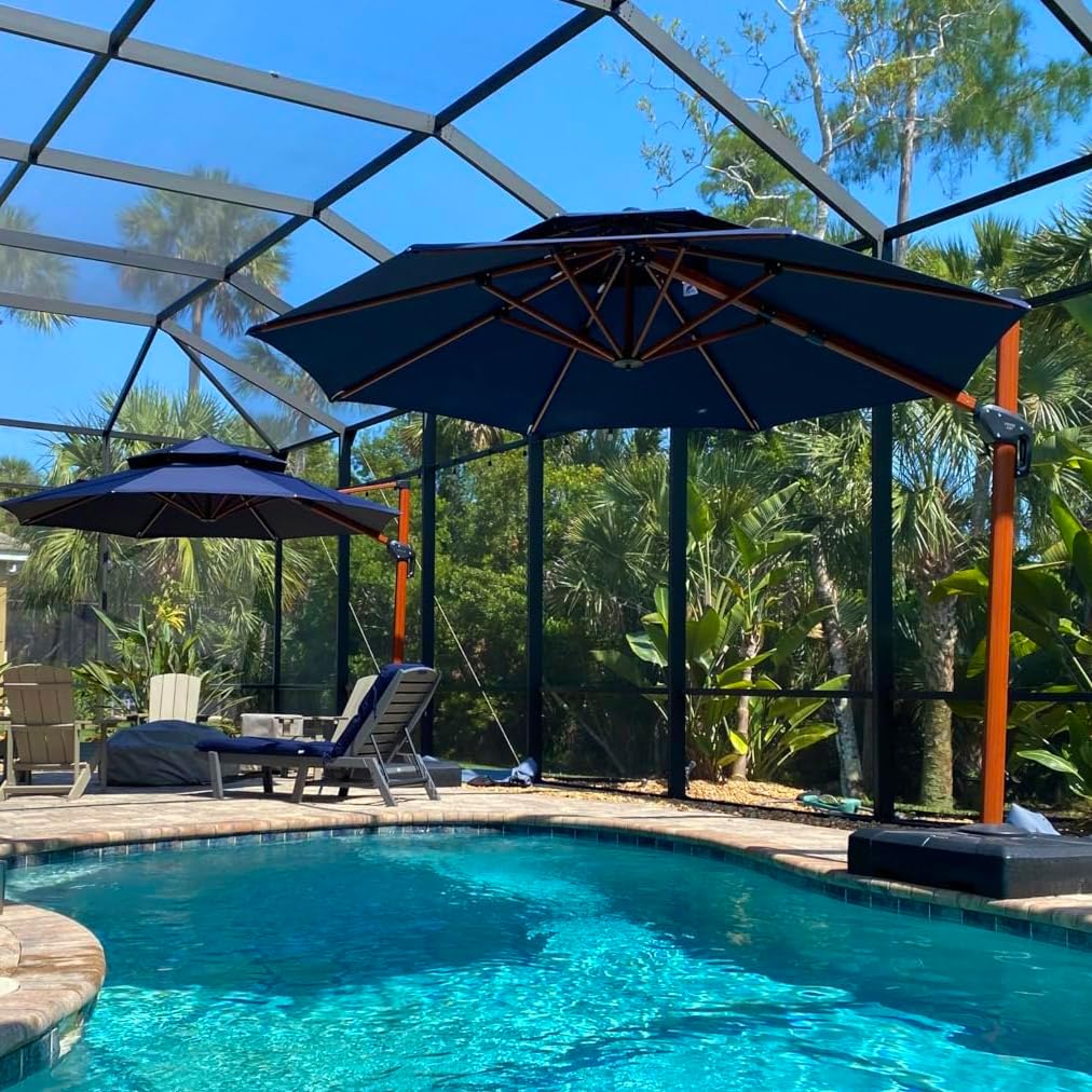 PURPLE LEAF 13ft Patio Umbrella Outdoor Round Umbrellas Large Cantilever Umbrella Windproof Offset Umbrellas Heavy Duty Sun Umbrella for Garden Deck Pool Patio, Navy Blue