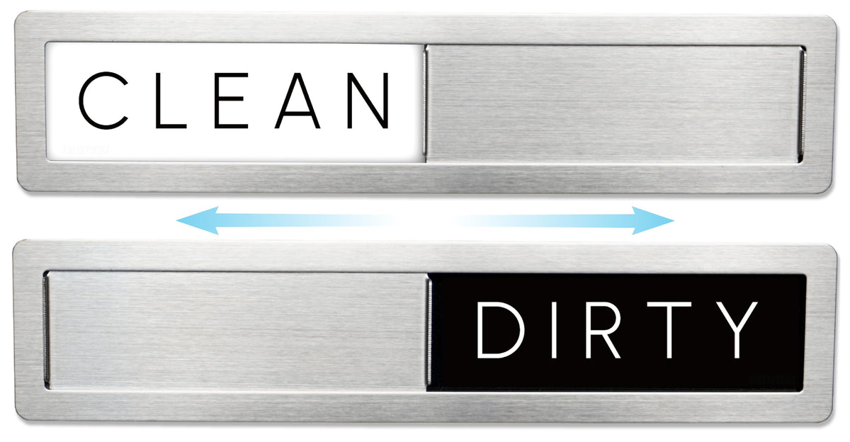 Stainless Steel Dishwasher Magnet Clean Dirty Sign - Premium Magnetic Signs That Say Clean/Dirty - Optional Sticker Adhesive for Non-Metal Surface Dish Washers - Black & White Minimalistic Style