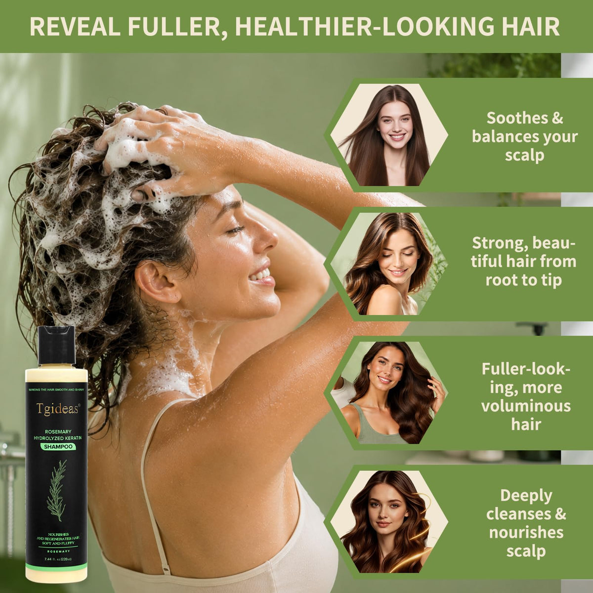 Tgideas Rosemary Biotin Volumizing Shampoo for Thinning Hair, 7.4 Fl Oz