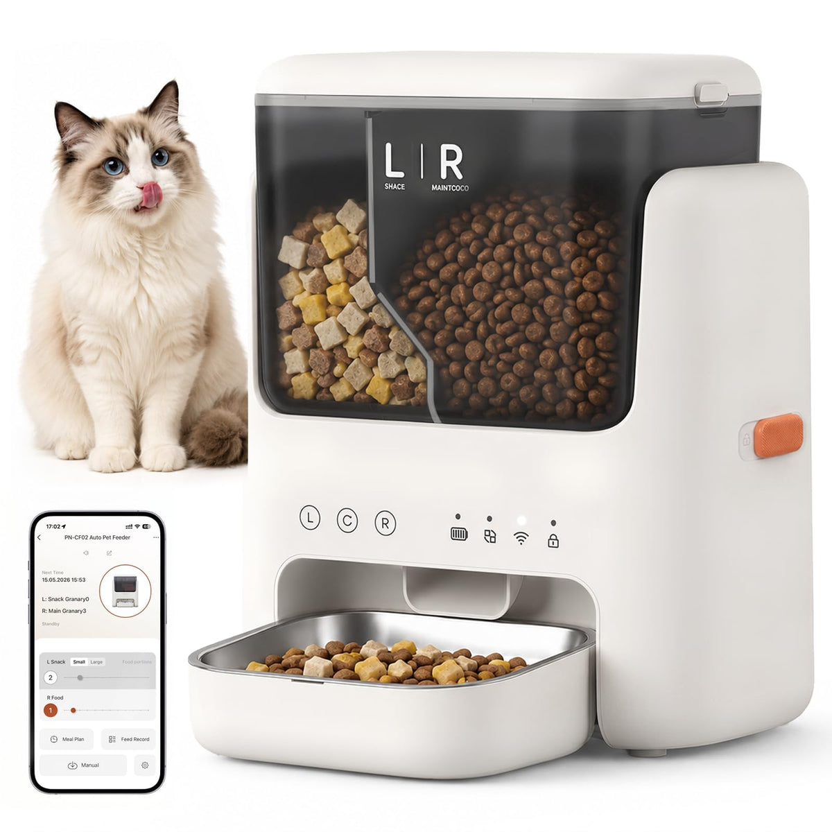 Automatic Cat Feeder, Dual Hopper for Meals & Treats, App Control