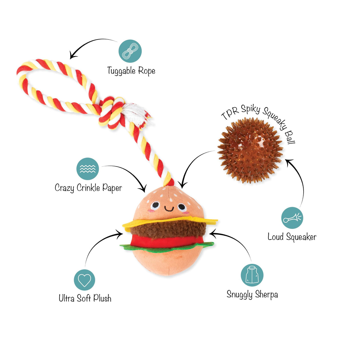 Fringe Studio Plush Dog Toy with Rope, You’RE THE BUN that I Want, Pet Shop Collection (314527)