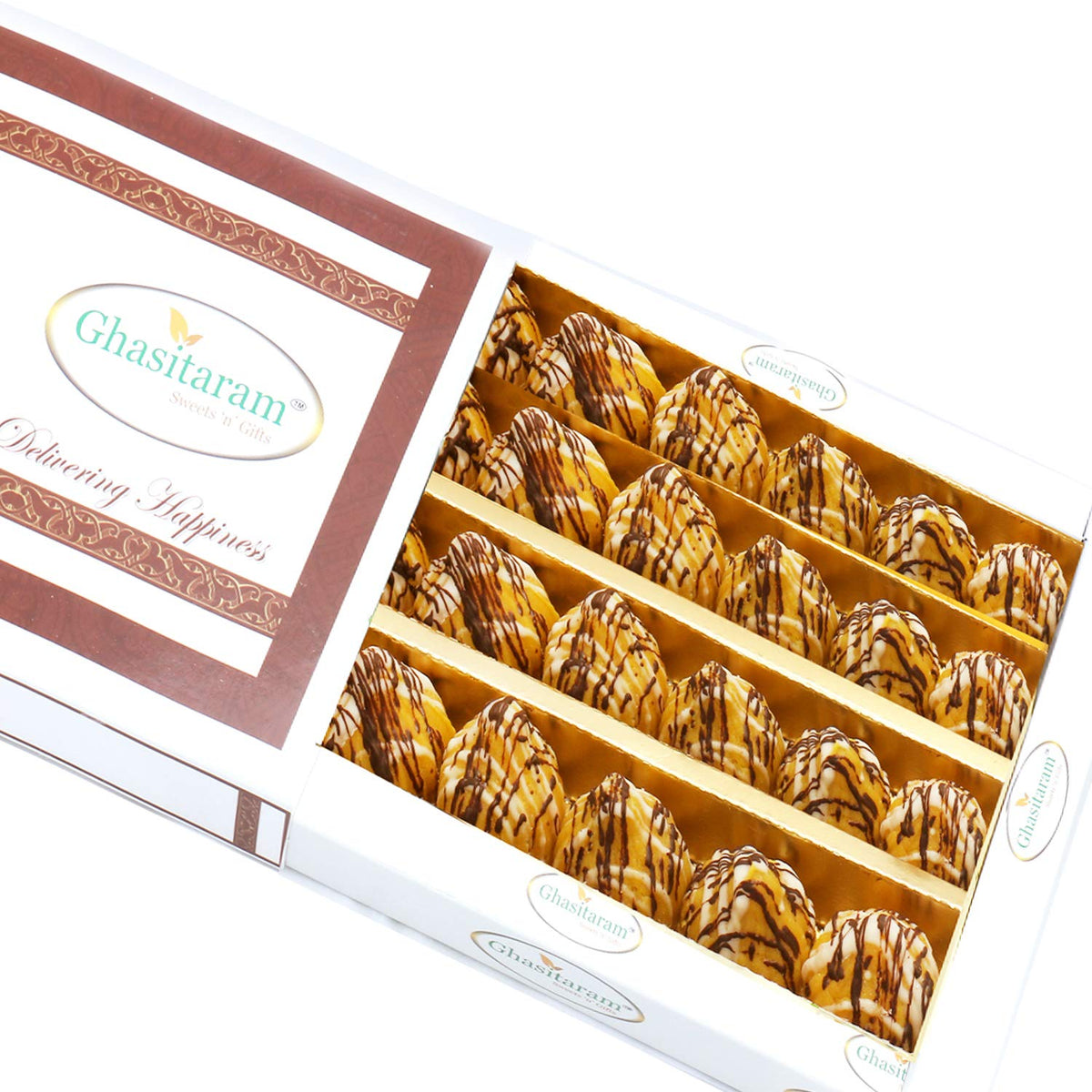 Ghasitaram Gifts Indian Sweets - Ganesh Chturthi Gifts - Ghasitaram Gifts Indian Sweets - Kaju Kesar Chocolate Delight Modaks 400 GMS
