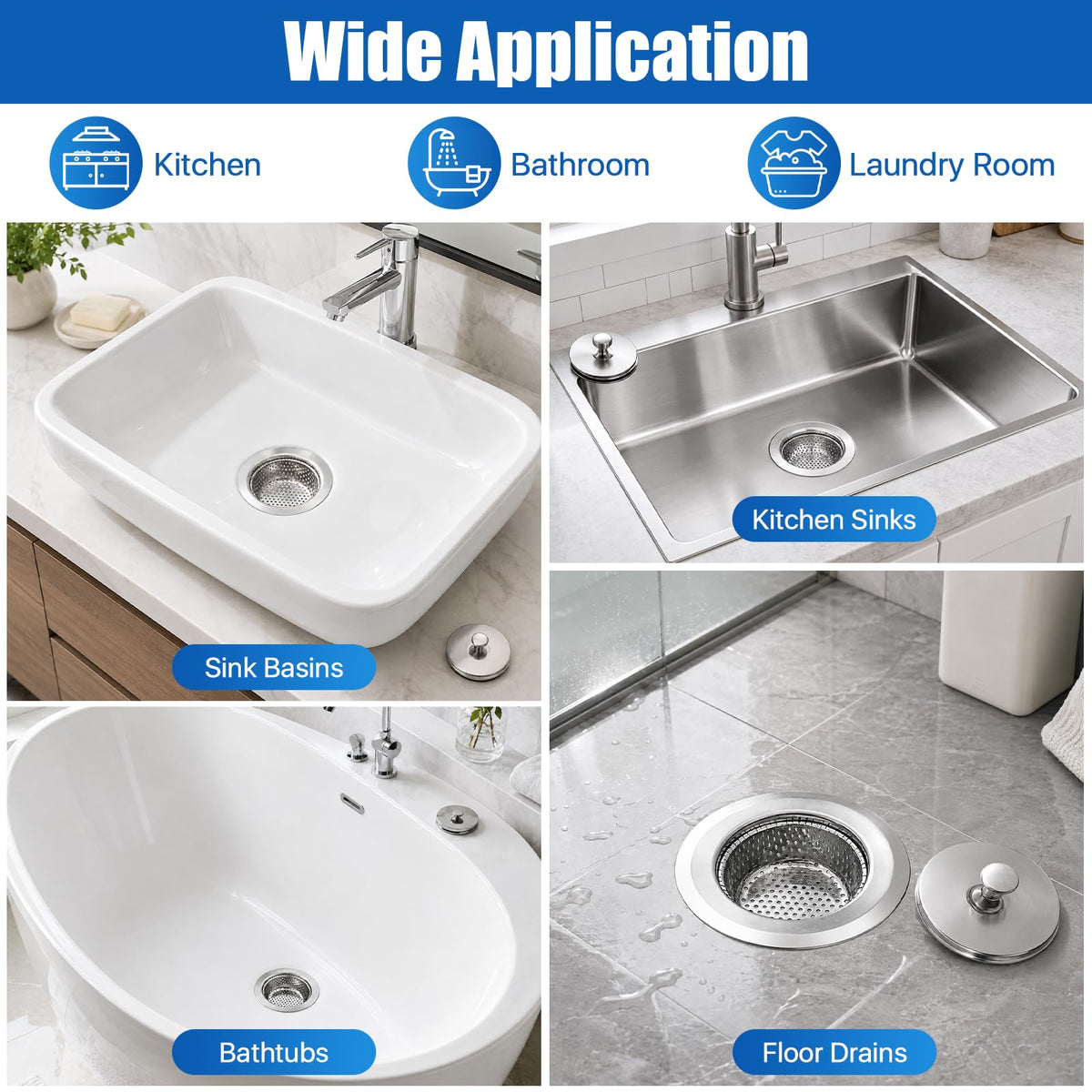4.5"Stainless Steel Sink Drain Strainer Set of 3,150 Disposable Drain Cover