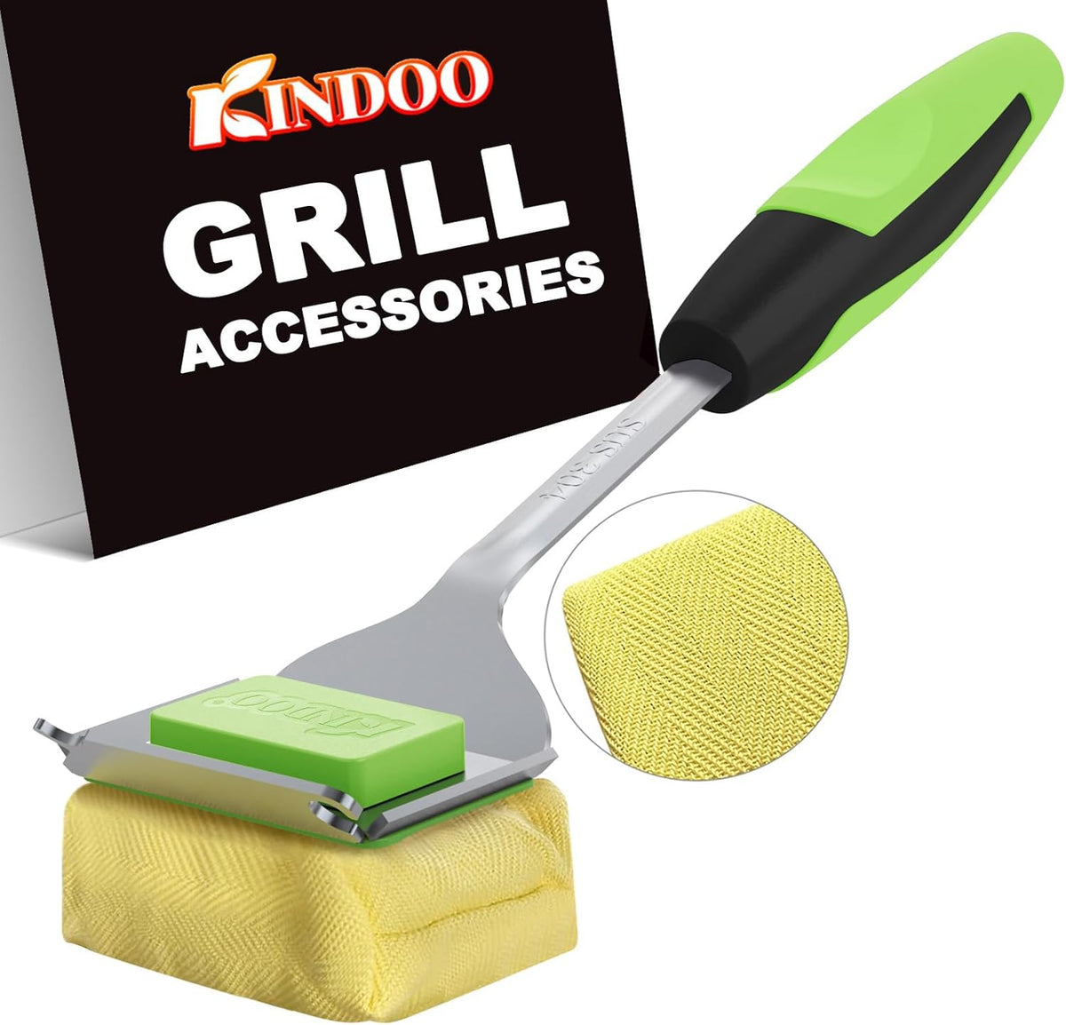 Grill Brush Bristle Free for Outdoor Grill, Steam Grill Cleaning Brush Replaceable BBQ Cleaner Brush Head,Extended Handle, Safe Grill Brush with Scraper for Cast Iron Stainless-Steel Grates, Green