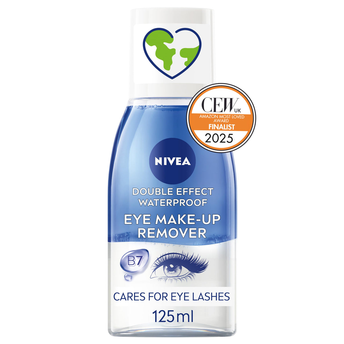 Double Effect Waterproof Eye Make-Up Remover (125 ml), Daily Use Face Cleanser for Make-Up and Mascara with Cornflower Extract and Biotin