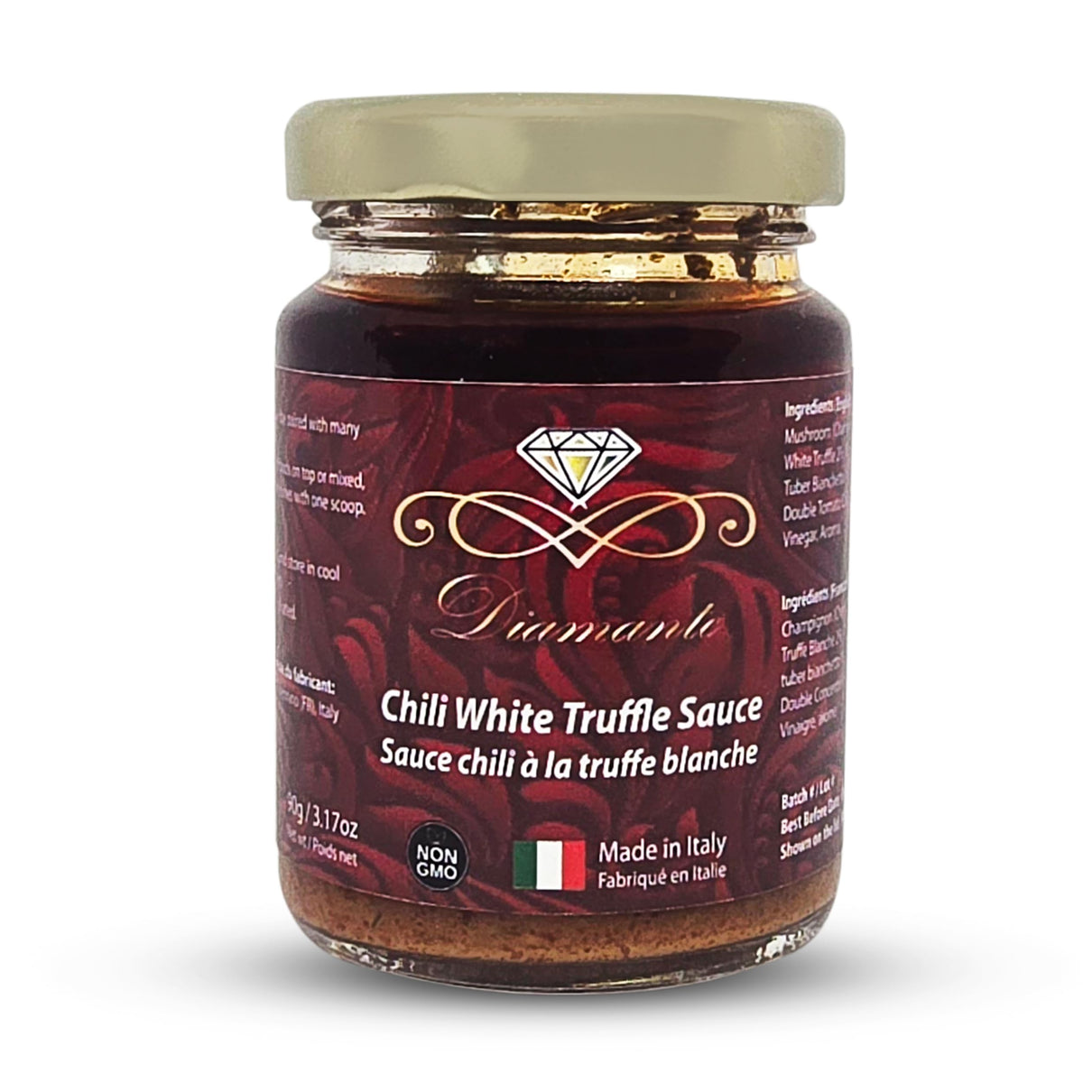Diamante Italy Chili Truffle Sauce with White Truffles - Hot Sauce for All Cuisines - Authentic Italian Gourmet White Truffle & Mushroom Hot Sauce