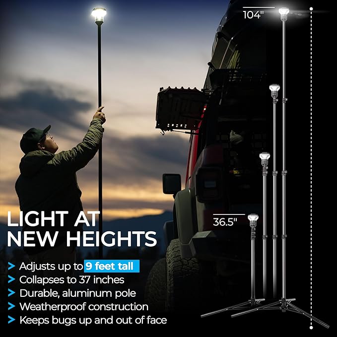 Devos Outdoor LightRanger 1200 - High-Performance LED Tripod Lantern with Adjustable Height, 1200 Lumens Brightness, and Long Battery Life.