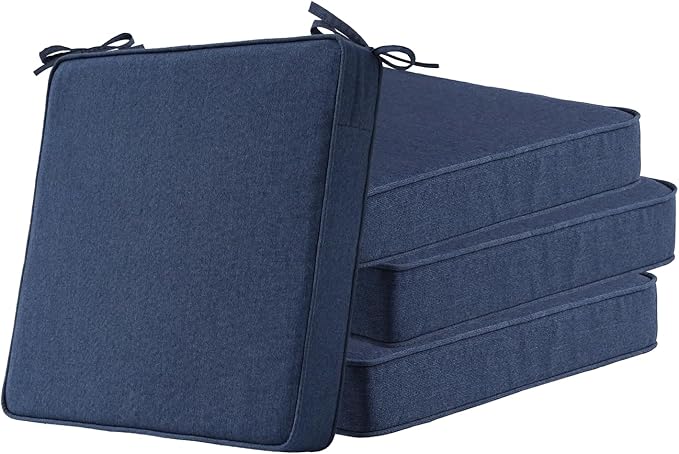 Sunbrella Square Corner Seat Cushions, 19" x 19" x 3", Set of 4, Indoor Outdoor Water Repellent Universal Chair Pads with Ties for Patio Furniture, Garden Dining Chairs, Specrtum Indigo