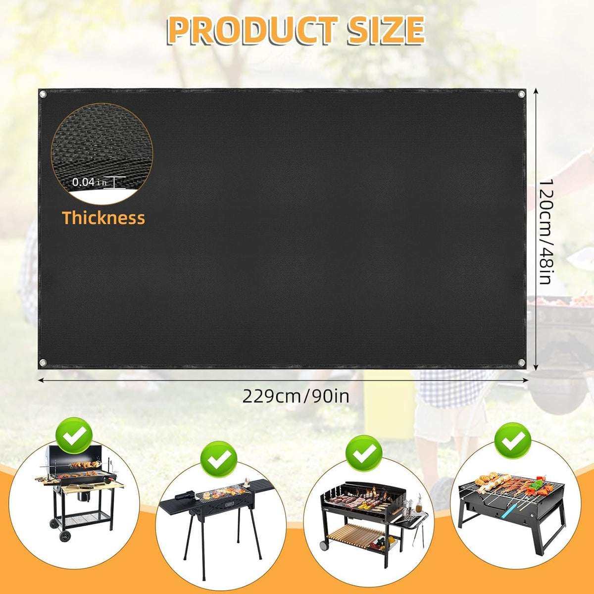 Under Grill Mat for Outdoor Grilling, 90 x 48 inches Double-Sided Fireproof Waterproof BBQ Protector for Deck and Patio Under Grill Mat for Outdoor BBQ