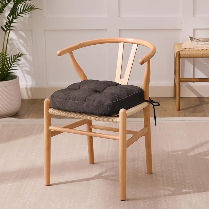 Chair Cushions for Dining Chairs, Dining Chair Cushions, Tufted Indoor Chair Pads with Ties & Non Slip Backing, Seat Cushions for Kitchen Chairs 16.5” x 16.5” x 3.5”, Set of 4, Brown