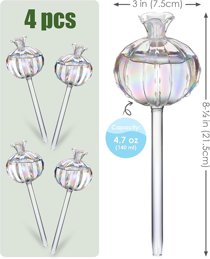 NiHome Plant Watering Globes 4-Pack, Iridescent Glass Cactus Self Watering Globe, Glass Waterer for Potted Plants - 4.7OZ/140 ML Capacity Automatic Mini Irrigation System, Adorable Gardening Gift