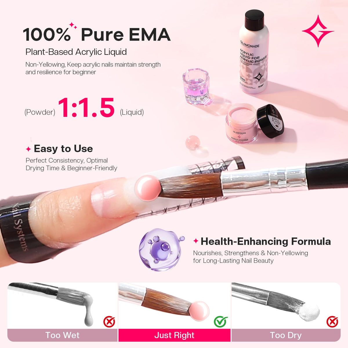 Glamonade Acrylic Nail Kit for Beginners: Prep to Finish Home Practice DIY
