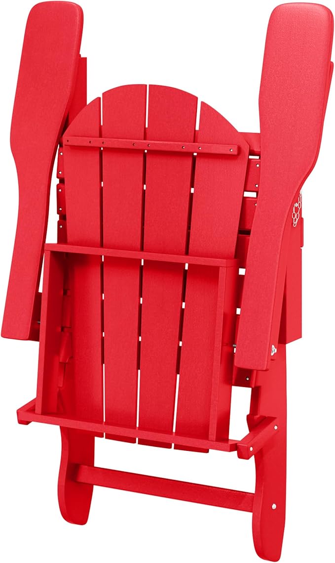 WO Home Furniture Adirondack Chairs Table Set of 3 PCS Outdoor Folding Chairs Side End Table Weather/UV Resistant for Lawn, Garden, Bon Fire, Balcony (Red)