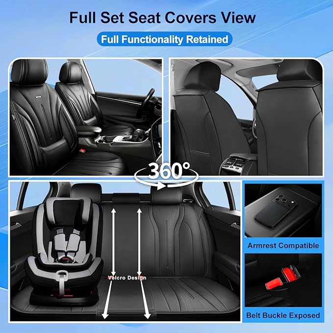 Fit Insight Car Seat Covers (Front Pair) for Select Honda Insight 2010-2022, Premium Full Coverage Leather, Airbag Compatible& Scratch-Resistant, Waterproof & All Weather Seat Protector, Black