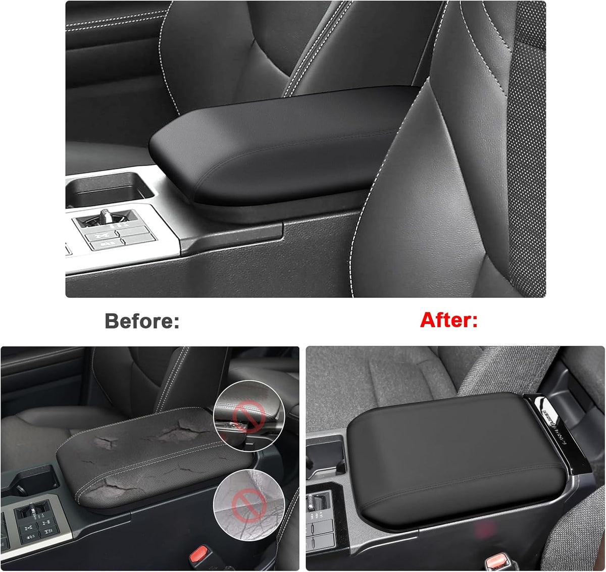 SXCY for 2024 2025 Land Cruiser Armrest Cover for Toyota Land Cruiser 2025 Accessories 2024 2025 Land Cruiser Center Console Cover 2025 Land Cruiser Middle Console Cover (Black Leatherette ABS)