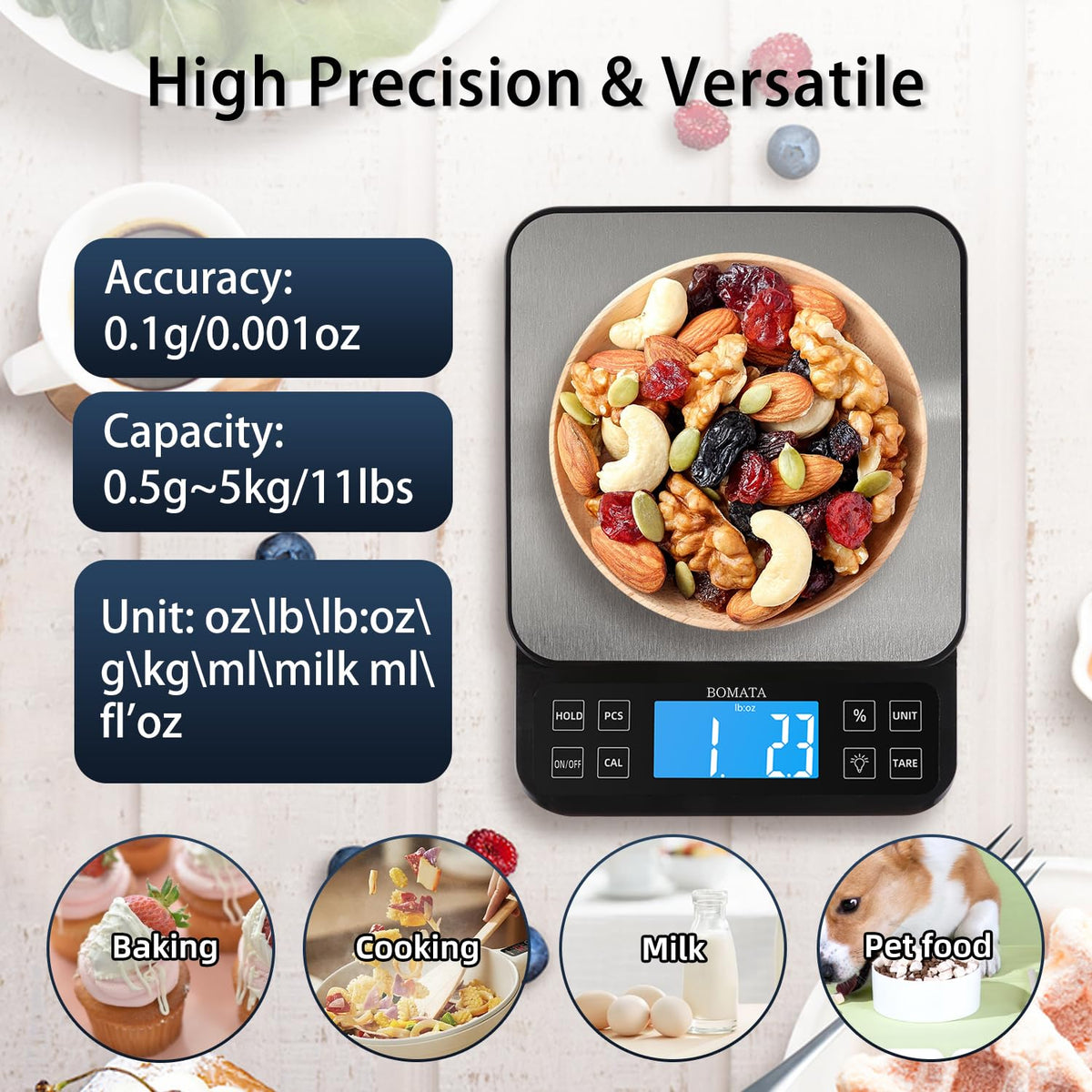 BOMATA Large Kitchen Scale 0.1g/0.001oz High Precision, 11lb Bakery Scale