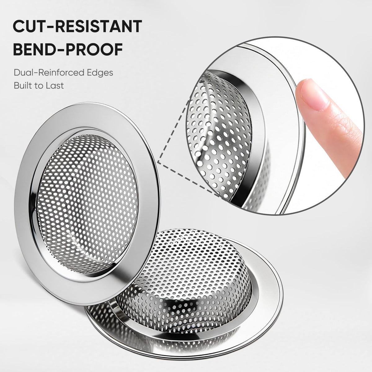 4 Pack Kitchen Sink Strainer, 304 Stainless Steel Sink Drain Strainer, 2mm Micro-Perforated Food Catcher Basket, Wide Rim Anti-Clog Filter, Fit 4.5in Sinks & Garbage Disposals, Dishwasher Safe