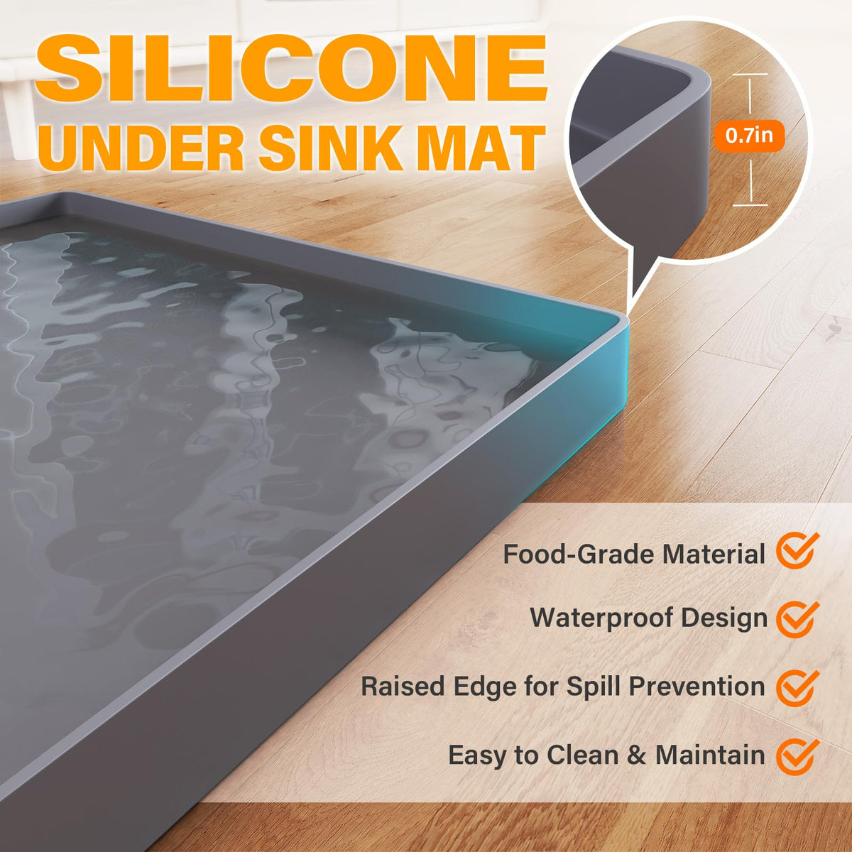 FLATO Waterproof Under Sink Mat, 34" x 22", Dark Gray