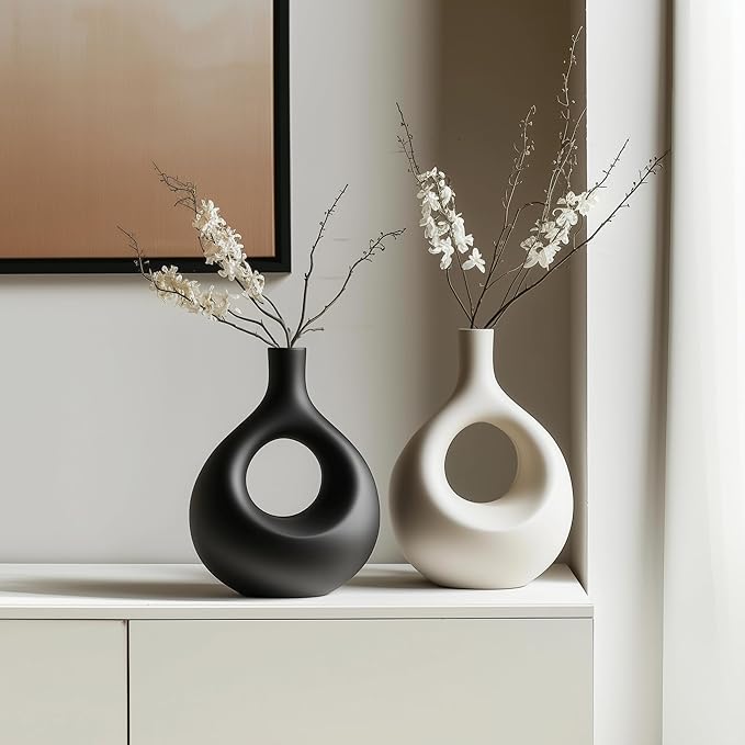 NOBULA Ceramic Bagel Vases C5 – Thoughtful for Mom – Elegant Set of 2 for Living Room, Bedroom or Table – Modern Home Decor She’ll Love – Perfect for Flowers & Plants