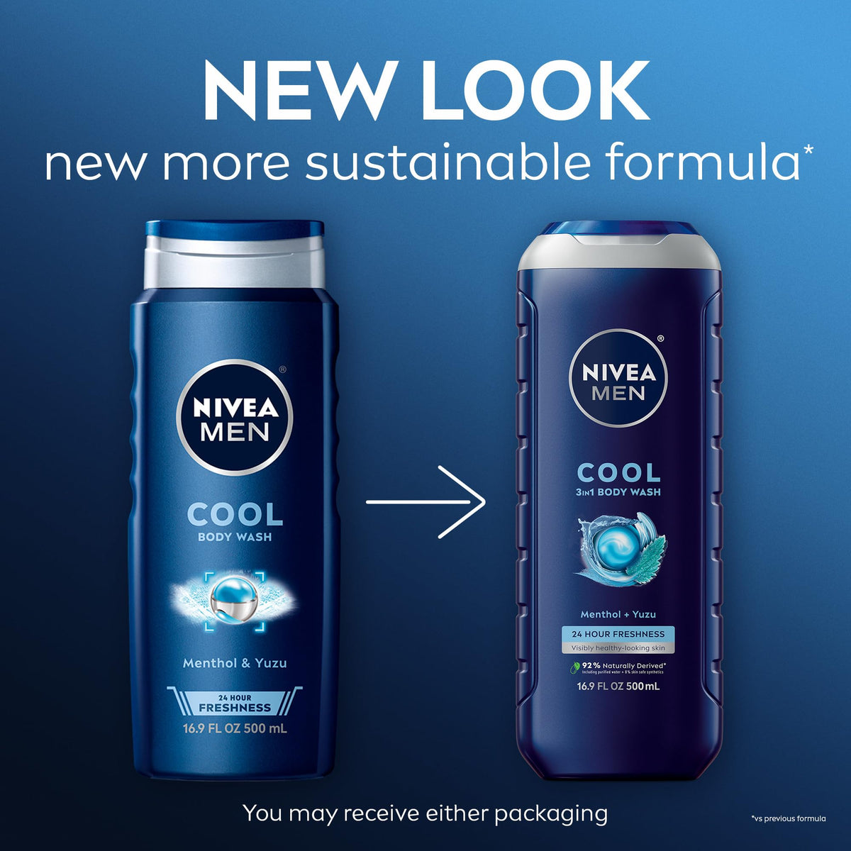 NIVEA MEN Cool 3-in-1 Body Wash with Menthol, Multipack, 3 x 16.9 FL OZ