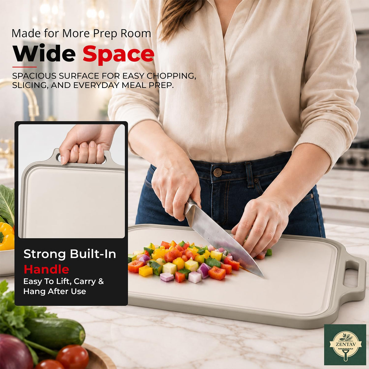 ZENTAV Single Stainless Steel Cutting Board Food Prep - 17" x 11" Double Sided Metal Cutting Board with Wheat Straw Side, Non-Slip Base, Built-in Shredder, Juice Groove & Stand