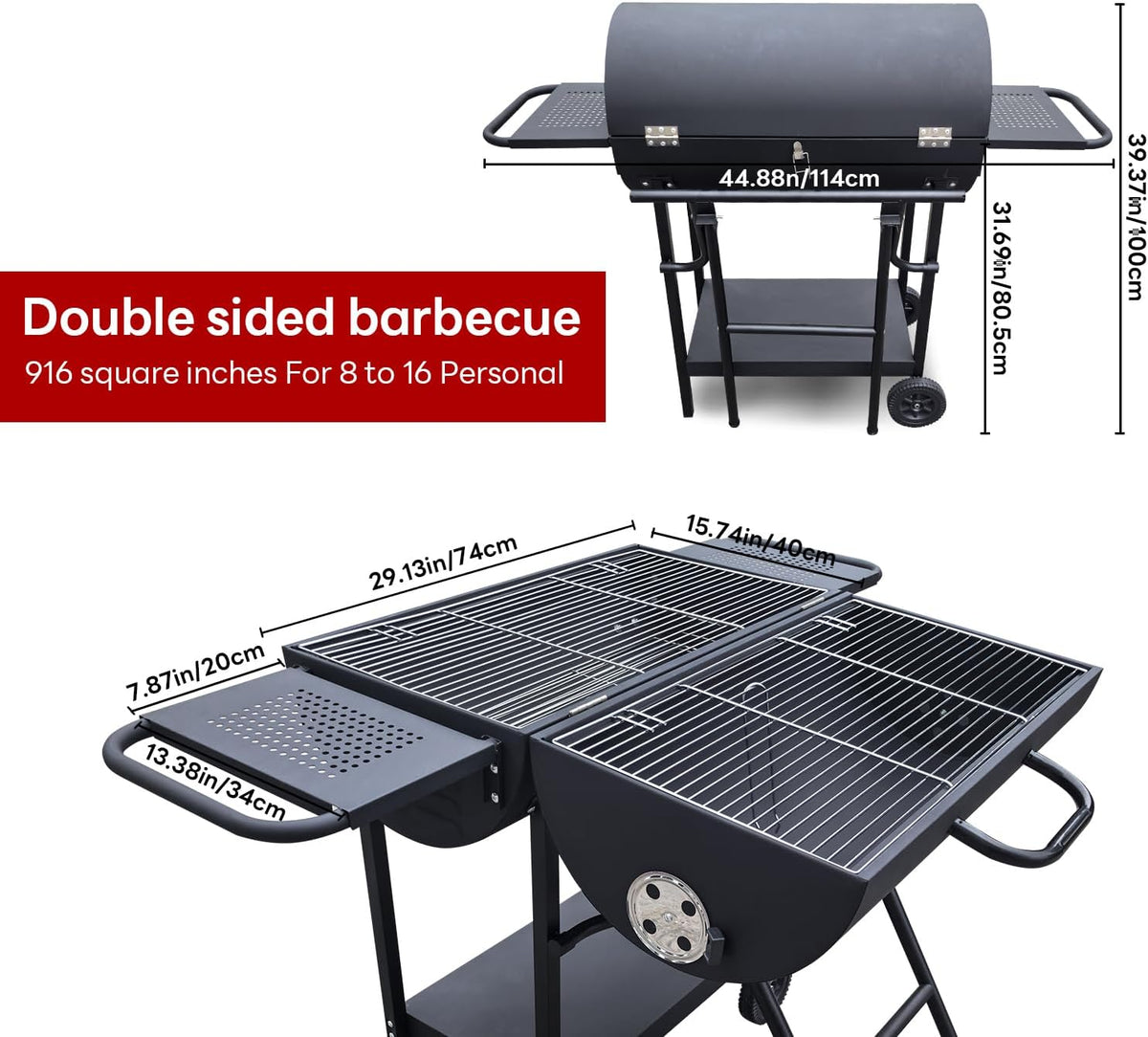 Charcoal Grill - Charcoal Barrel Grill with side shelf, Large Stainless Steel BBQ Grill suitable for outdoor camping,backyards, and patios (Extra Large)
