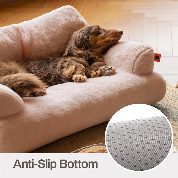 MEWOOFUN Cat Bed for Indoor Cats, Washable Dog Beds for Small Dogs & Cats with Removable Cover, Fluffy Cat Couch with Non-Slip Bottom (Pink, 26.0" L X 19.0" W X 13.0" Th)
