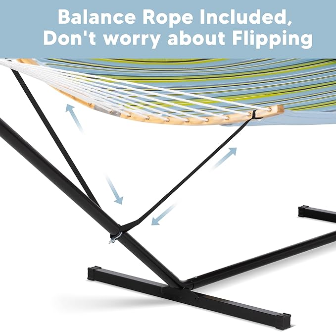 SUNCREAT Portable Outdoor Hammock with Stand Included, Double Hammock with Stand for Outside, Yellow Blue