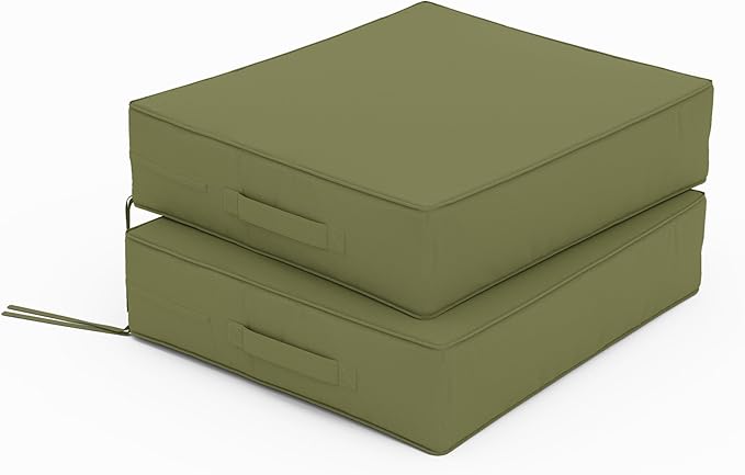Patio Chair Cushions 18.5 X 16 X 4 Inch Waterproof Outdoor Seat Cushions for Patio Furniture, Outdoor Sofa Couch Pads with Ties & Handle, Set of 2, Light Green