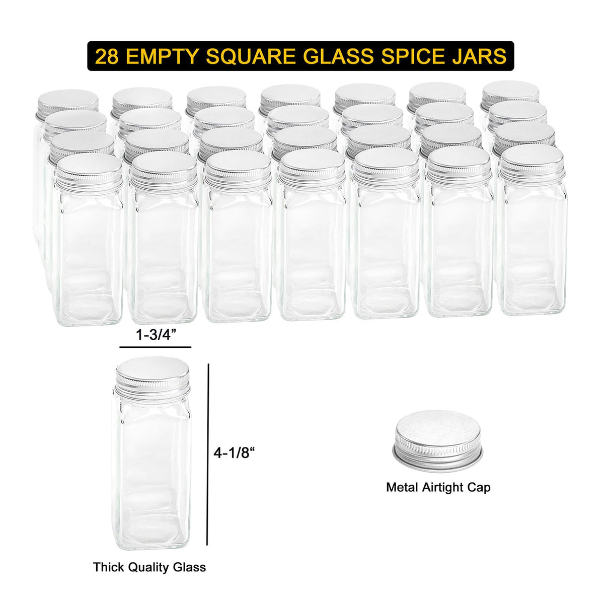 SpaceAid Spice Rack Organizer with 28 Spice Jars, 386 Spice Labels, Chalk Marker and Funnel Set for Cabinet, Countertop, Pantry, Cupboard or Door & Wall Mount - 28 Jars, 13.4" W × 10.8" H, Black
