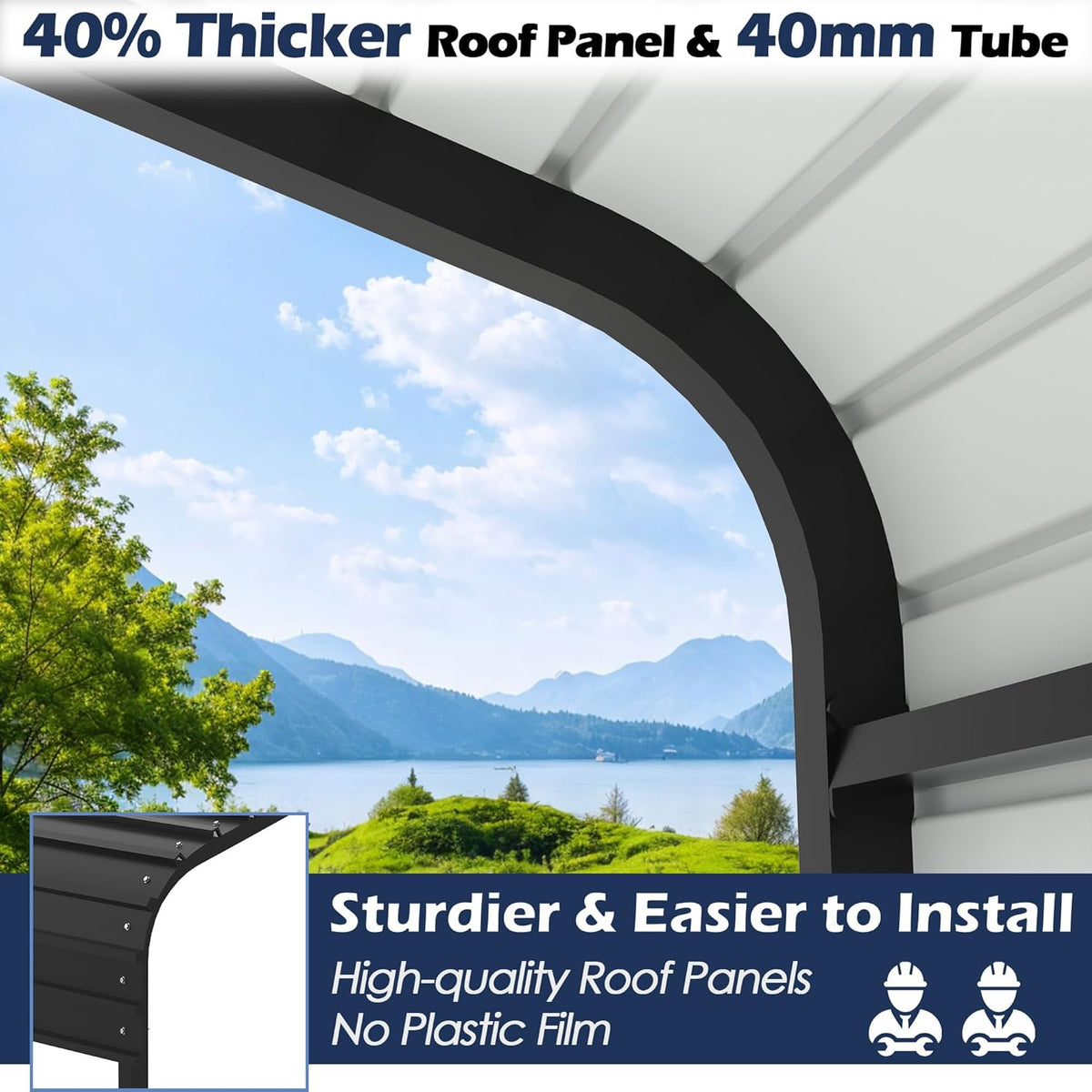 Xilingol Metal Carport, Heavy Duty Carport Canopy with Galvanized Steel Frame and Roof, Outdoor Storage Shed, Car Tent Garage Shelter for Pickup, Truck, Boat and Tractor, Grey (20x20 FT Black)