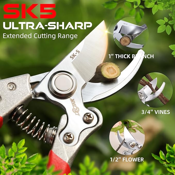 Pruning Shears for Gardening - DECERK 8.5" Professional Bypass Garden Scissors & Clippers, Heavy Duty Hand Held Pruners for Branch & Tree Trimming, Gardening Gifts for Women Men, 2025 Gardener Tools