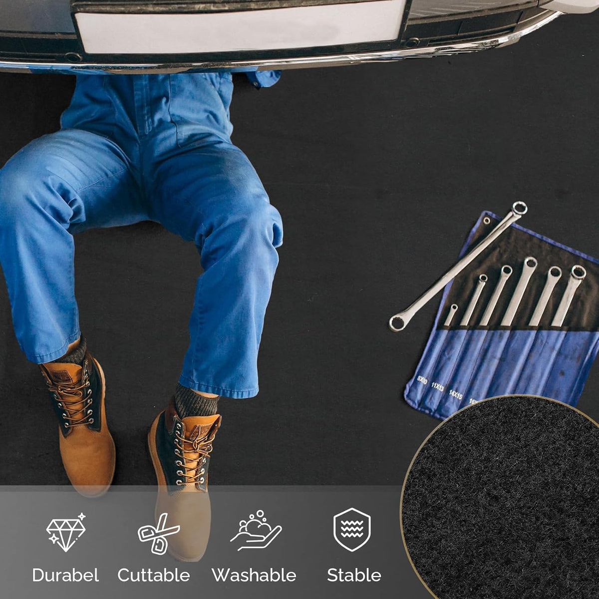 TUFFIOM 22' x 8' Oil Spill Mat with Tape,Garage Floor Mat for Under Car,Oil Absorbent Mat for Garage Waterproof,Oil Drip Change Parking Mat for Driveway,Reusable,Washable