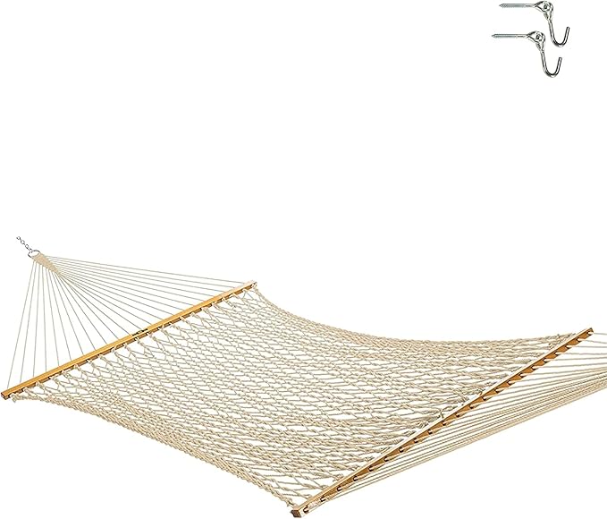 Original Pawleys Island 13DCOT Large Oatmeal DURACORD Rope Hammock with Free Extension Chains & Tree Hooks, Handcrafted in The USA, Accommodates 2 People, 450 LB Weight Capacity, 13 ft. x 55 in.