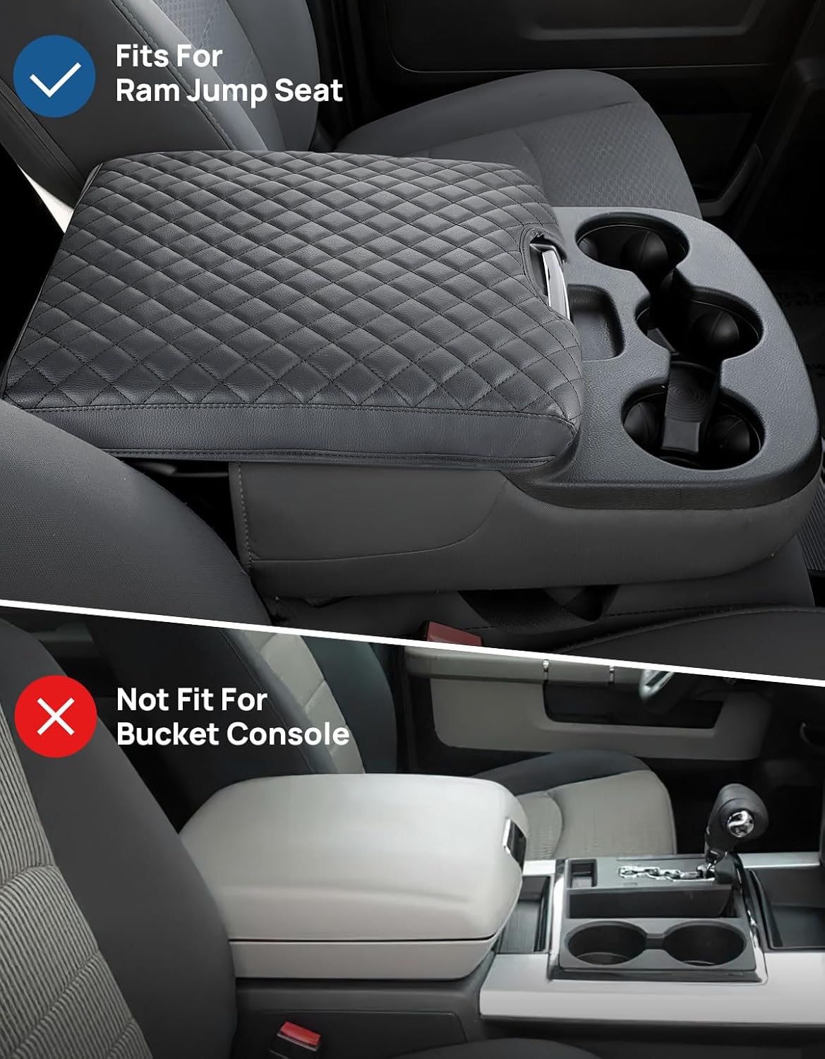 JOYTUTUS Center Console Cover Compatible with 2013-2018 Ram 1500 & 2013-2025 Ram 2500/3500/1500 Classic Model Jump Seat Console, Leather Arm Rest Armrest Cover for Car, Middle Console Cover Lid