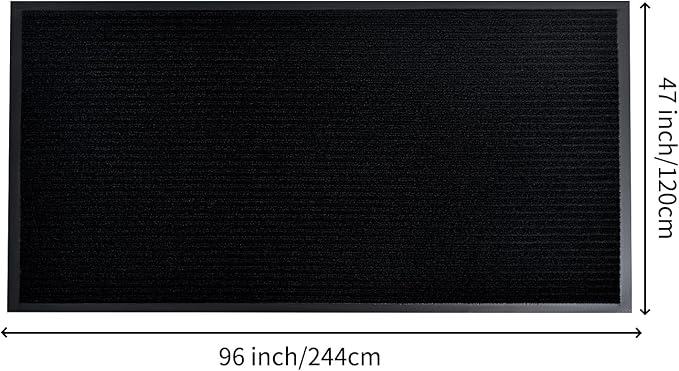 fani Heavy Duty Large Outdoor Indoor Entrance Black Doormat Waterproof Low Profile Entrance Rug Front Door Mat Patio Anti-Skid Rubber Back, 48x96 inch (Jet Black)