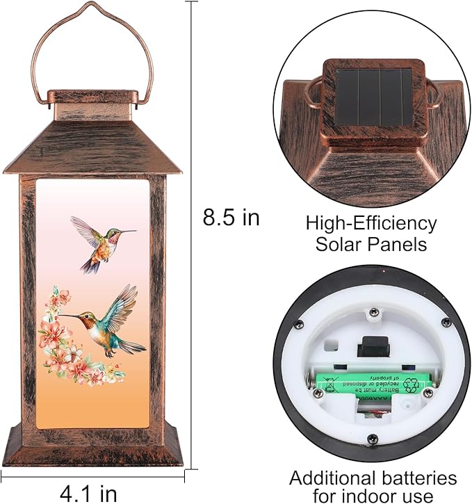 Solar Lantern Outdoor Waterproof Hummingbird Garden Decor Birthday Gifts for Women Mom and Grandma Solar LED Plastic Decorative Hanging Light for Yard(Hummingbird )
