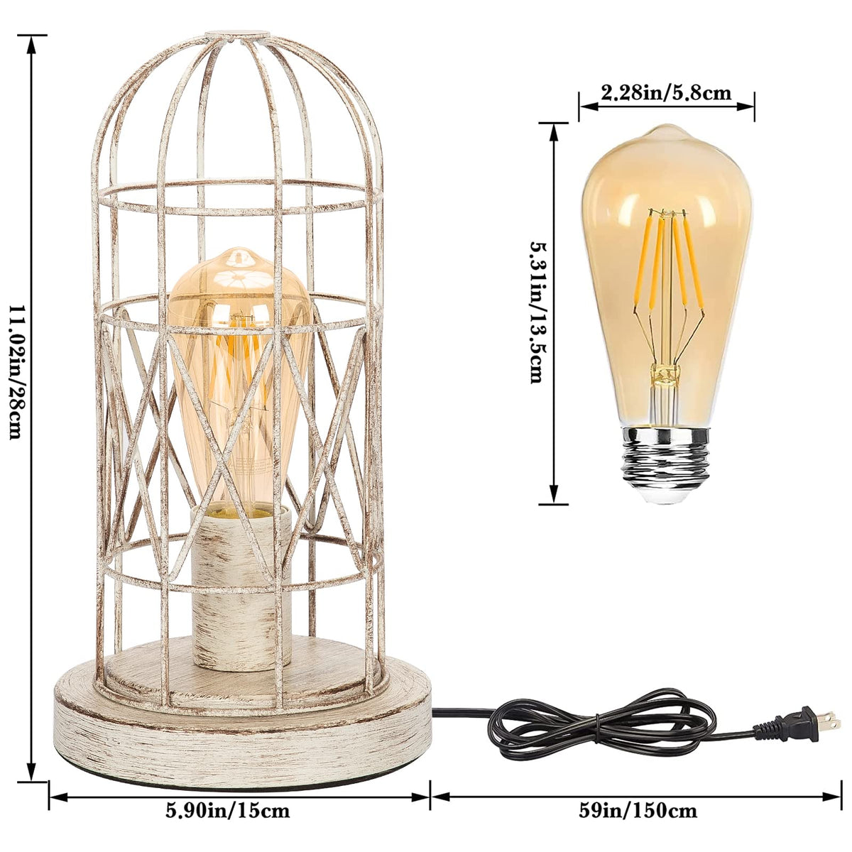 Small Table Lamp, 3-Way Dimmable Bedside Lamp with Brushed White Oak Cage