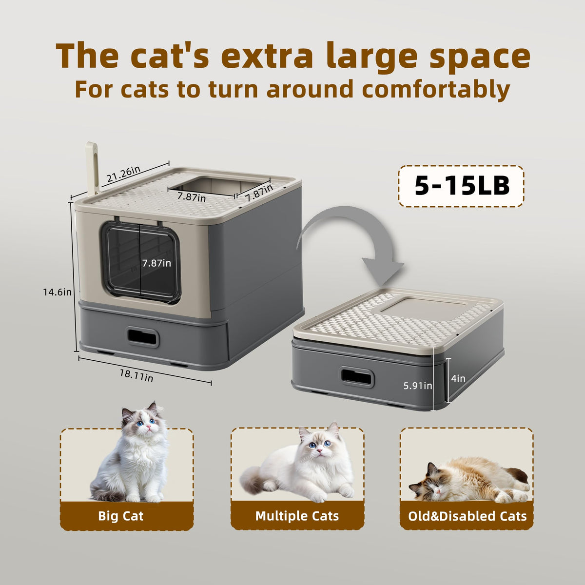 PAKEWAY XL Enclosed Stainless Steel Cat Litter Box with Pull-Out Drawer